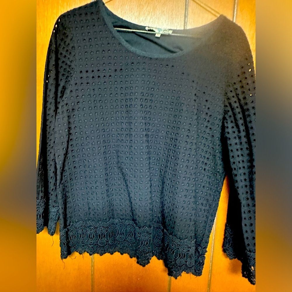 Cotton blouse with eyelets and lace embroidery Size M black blouse